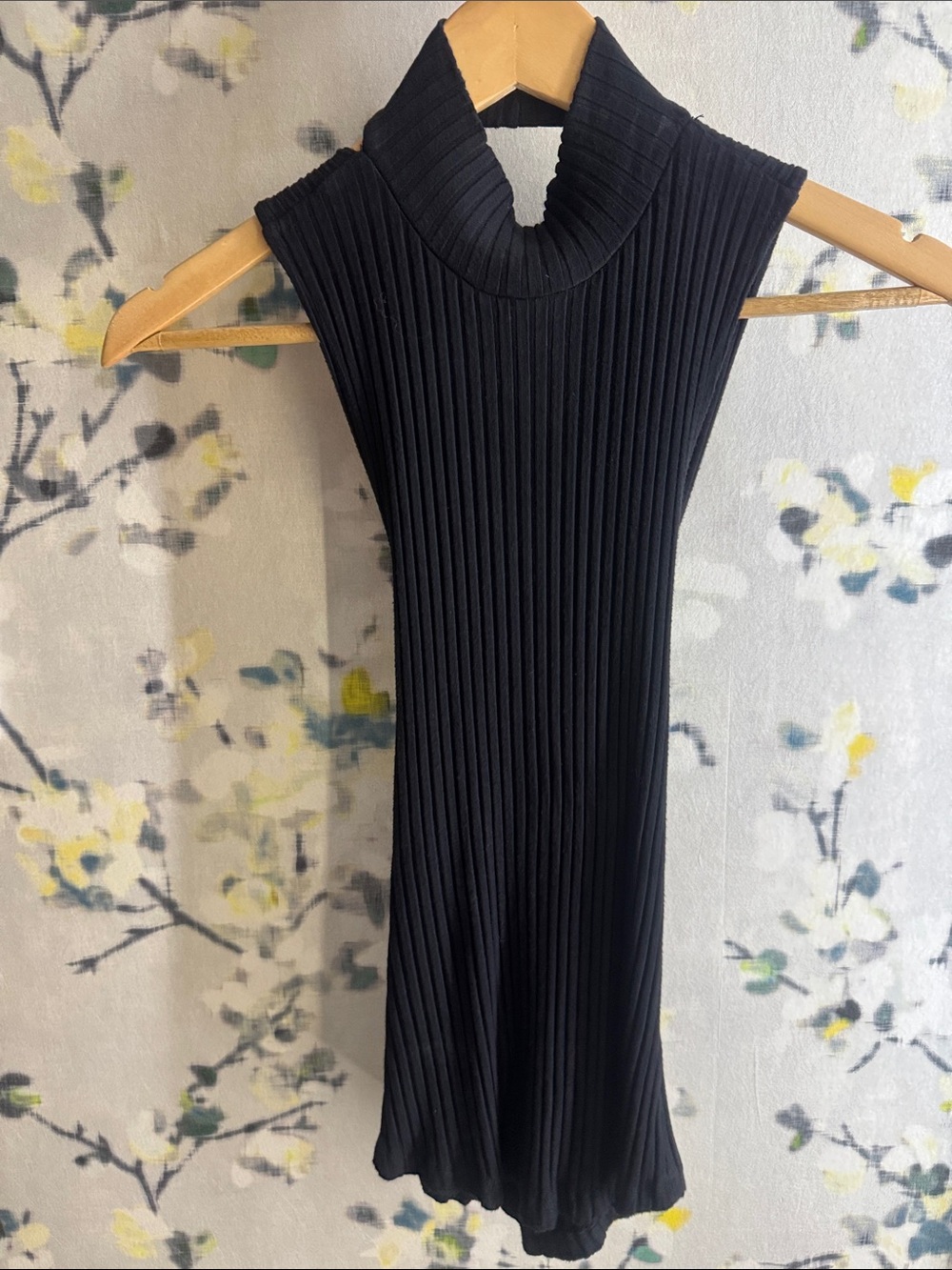 LNA Black Ribbed Sleeveless Mock Neck Top